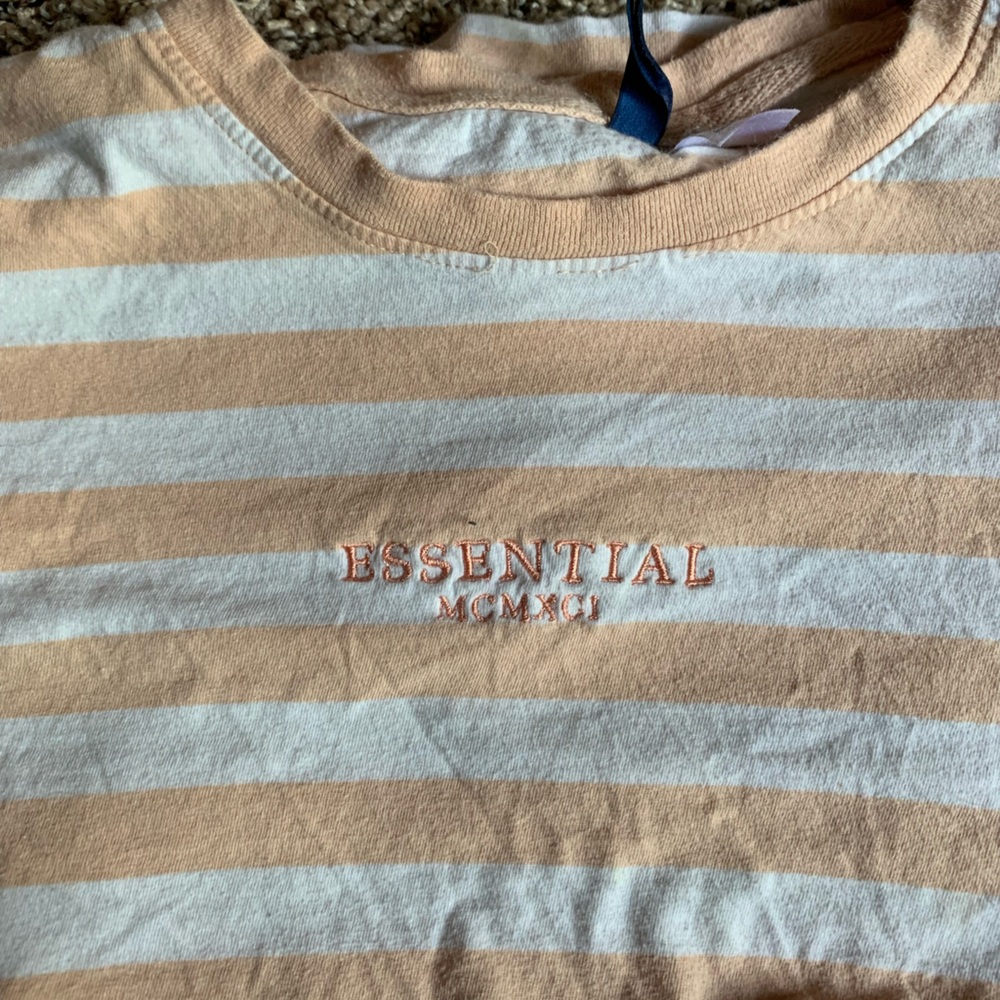 Divided Tan and White Striped Shirt